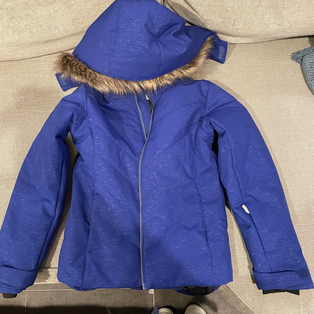 Kids Blue Winter Jacket with Faux Fur Trim